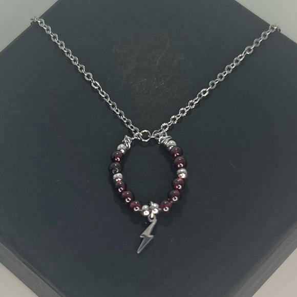 Natural Garnet Bead w Zinger Charm Necklace and Earring Set Handcrafted - Picture 6 of 6